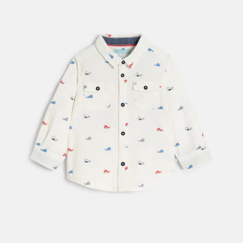 Baby boy's white corduroy shirt with whales on