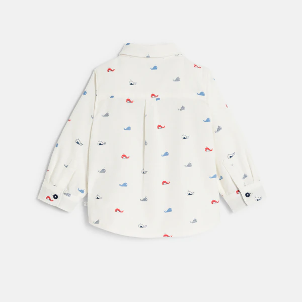 Baby boy's white corduroy shirt with whales on