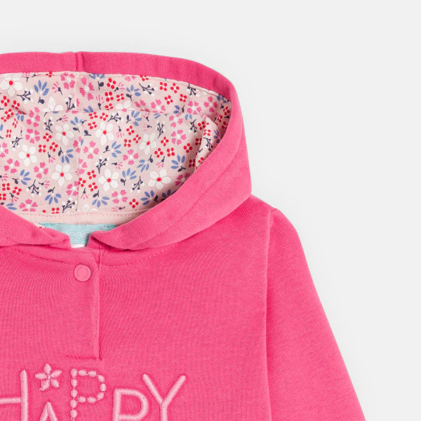 Baby girl's pink embroidered fleece hoodie