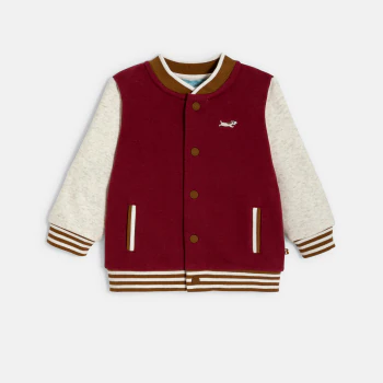 Baby boy's two-tone baseball jacket with red dog print