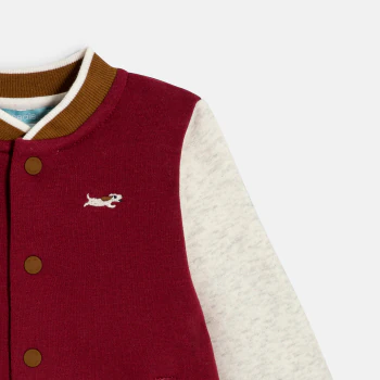 Baby boy's two-tone baseball jacket with red dog print