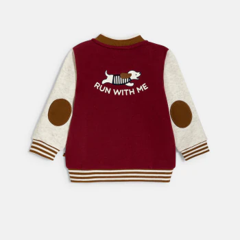 Baby boy's two-tone baseball jacket with red dog print