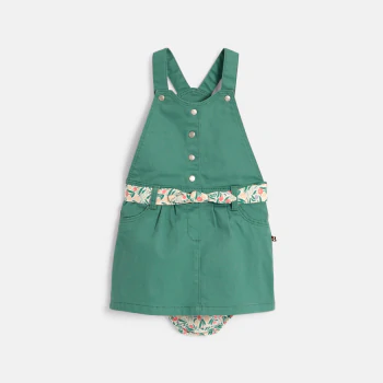 Baby girl's green cotton poplin dungaree dress