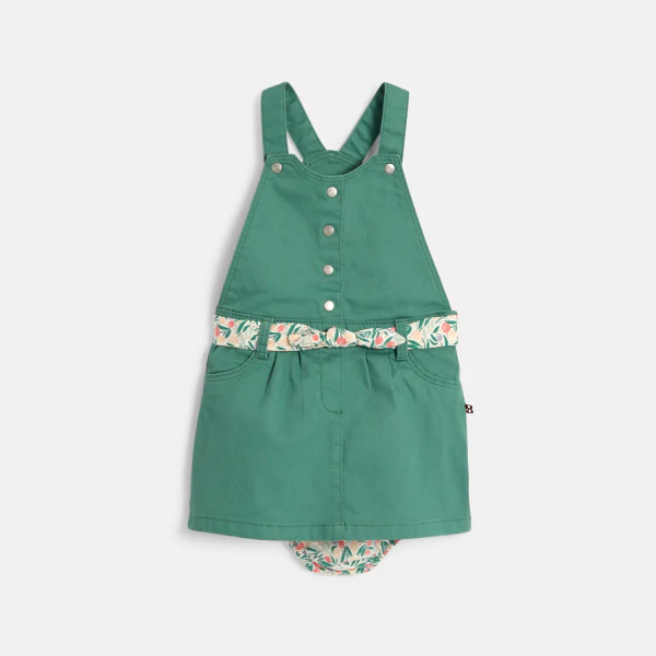 Baby girl's green cotton poplin dungaree dress