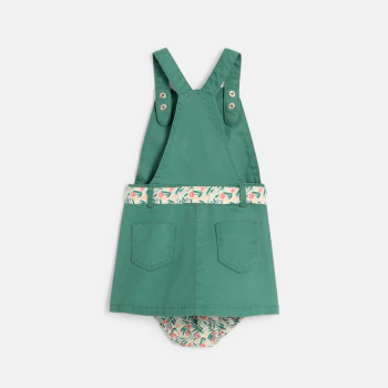 Baby girl's green cotton poplin dungaree dress