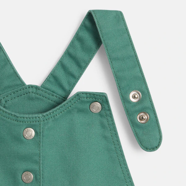 Baby girl's green cotton poplin dungaree dress