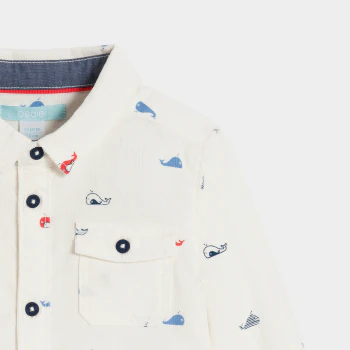 Baby boy's white corduroy shirt with whales on
