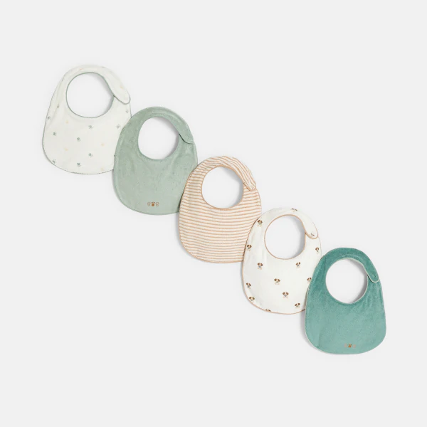 Baby boy's green dog terry bibs (pack of 5)