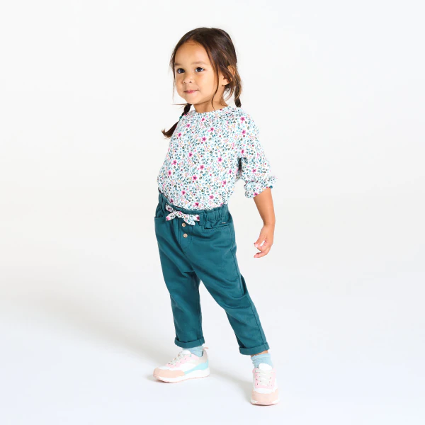 Baby girl's blue cotton twill trousers