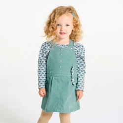 فستان سالوبيت مخملي وتيشيرت باللون الأزرق للفتيات الصغيرات