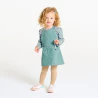 Baby girl's blue velvet dungaree dress and T-shirt