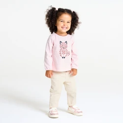 بنطال بخصر عالٍ، باللون البيج للفتيات الصغيرات