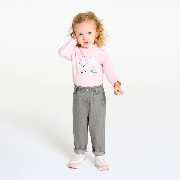 Baby girl's grey high-rise soft trousers
