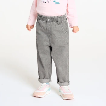 بنطال جينز بخصر عالٍ مصنوع باللون الرمادي لللفتيات الصغيرات