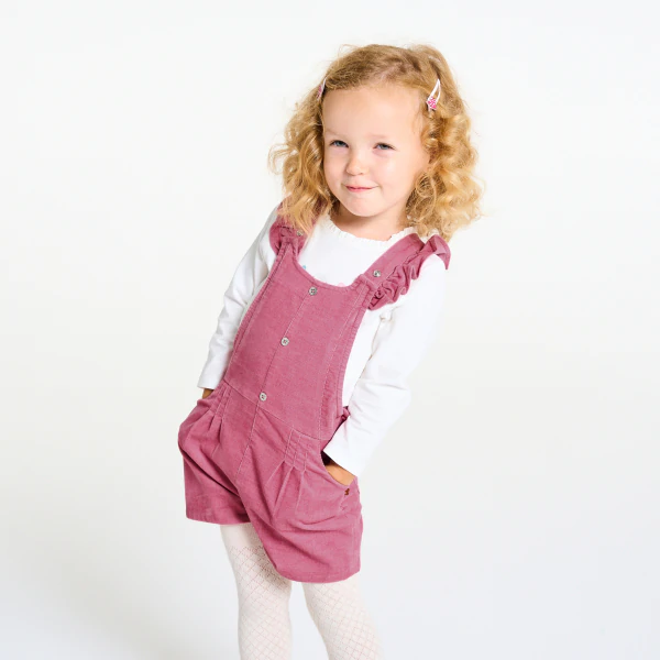 Baby girl's pink corduroy short dungarees