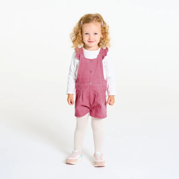 Baby girl's pink corduroy short dungarees