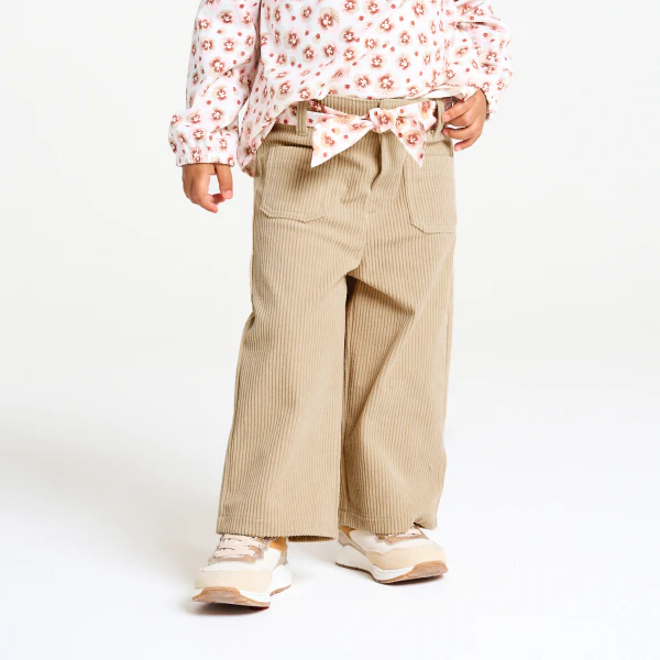 Baby girl's beige wide-legged corduroy trousers