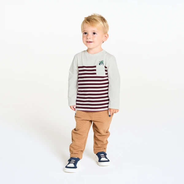 تيشيرت بأكمام طويلة مخطّط باللون الأرجواني للأولاد الصغار تيشيرت بأكمام طويلة مخطّط باللون الأرجواني للأولاد الصغار