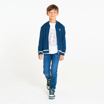 Boy's teal blue zip-up baseball jacket