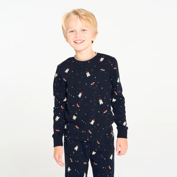 Boy's navy blue 2-piece jersey pyjamas
