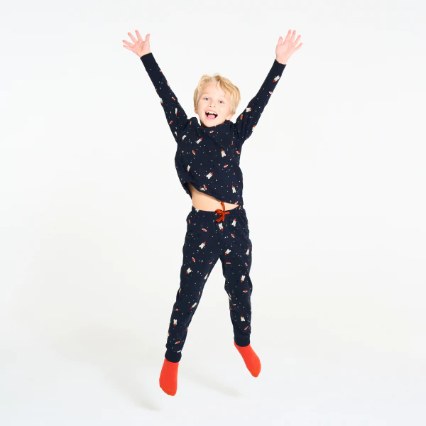 Boy's navy blue 2-piece jersey pyjamas