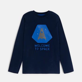 Boy's navy blue rocket motif T-shirt