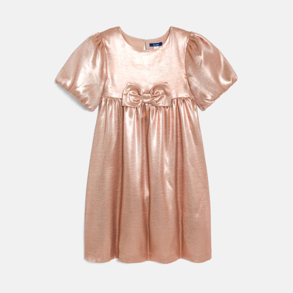 Girl's pink sparkly crêpe dress with balloon sleeves