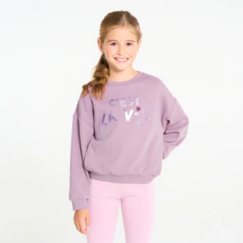 Girl's mauve metallic slogan sweatshirt