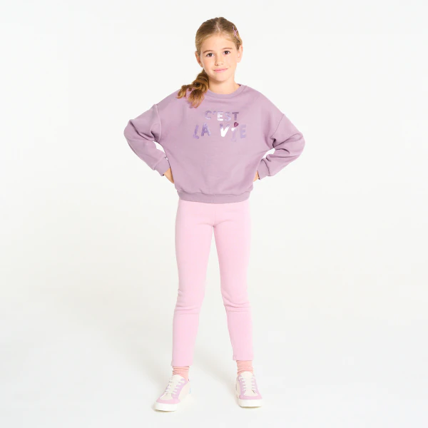 Girl's mauve metallic slogan sweatshirt