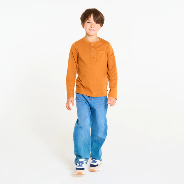 Boys' orange button-down collar T-shirt