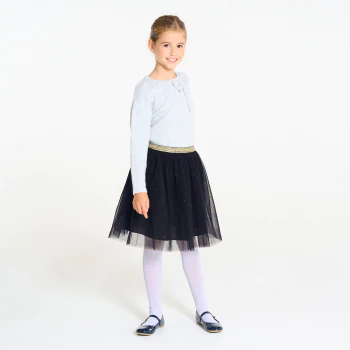Girl's grey sparkly jumper with bow detail