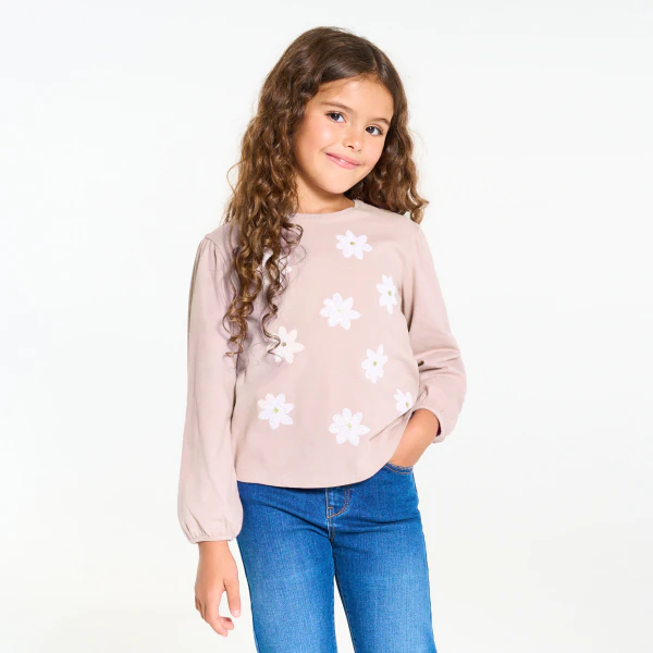 Girl's pastel pink T-shirt with sequin motif
