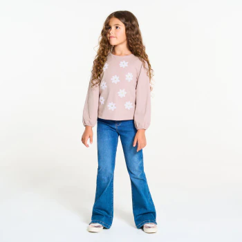 Girl's pastel pink T-shirt with sequin motif