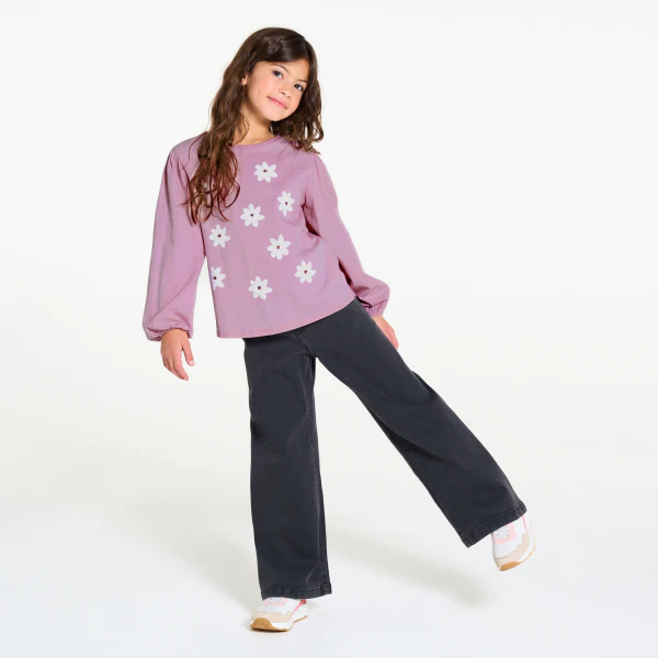 Girl's mauve T-shirt with sequin motif