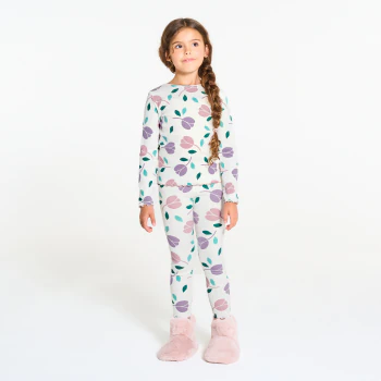 Girl's white tulip motif jersey 2-piece pyjamas