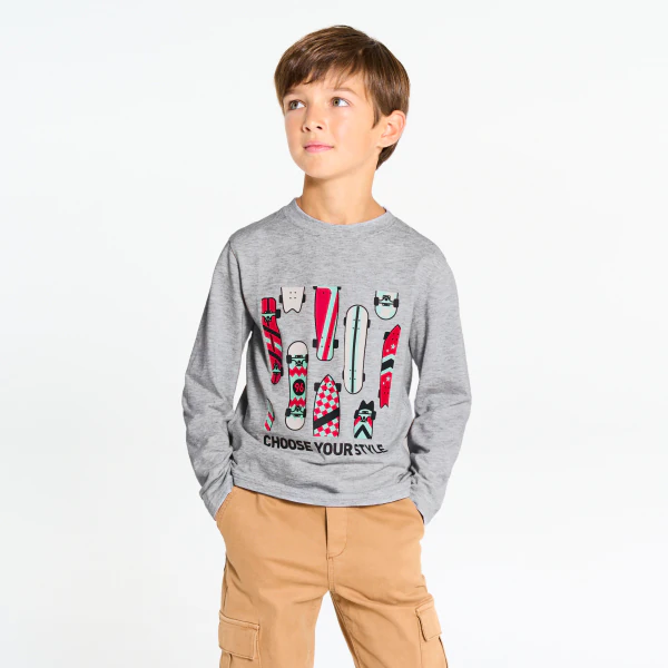 Boy's grey marl slogan T-shirt