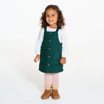 Baby girl's green denim pinafore dress