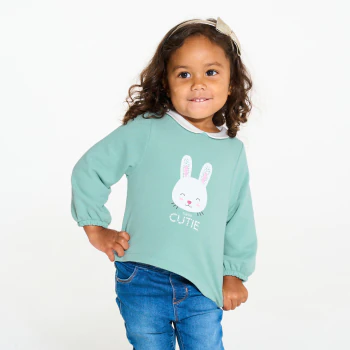 Baby girl's apple green striped fleece sweatshirt with embroidered apple