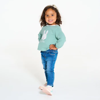 Baby girl's apple green striped fleece sweatshirt with embroidered apple
