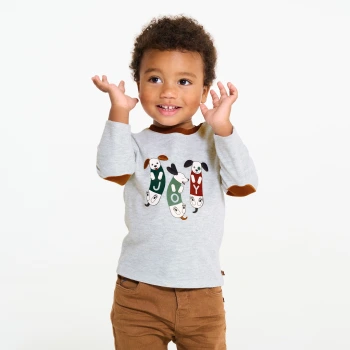 تيشيرت من القطن برسمة للكلاب، باللون الرمادي، للأولاد الصغار