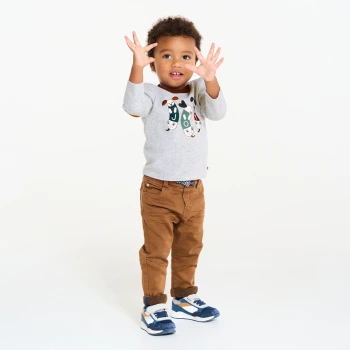 تيشيرت من القطن برسمة للكلاب، باللون الرمادي، للأولاد الصغار