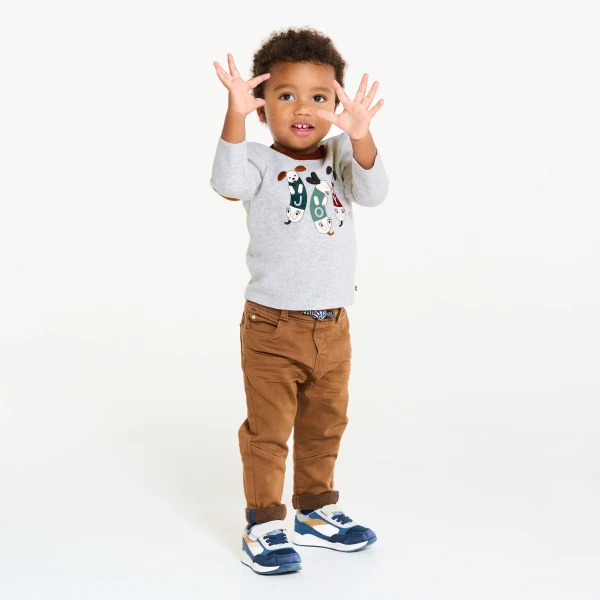 تيشيرت من القطن برسمة للكلاب، باللون الرمادي، للأولاد الصغار