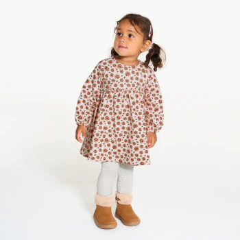 Baby girl's long-sleeve floral dress and white leggings