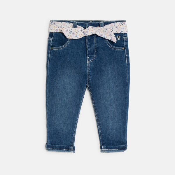 Baby girl's blue jeans with floral belt