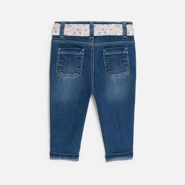 Baby girl's blue jeans with floral belt