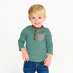 Baby boy's green long-sleeve Henley-neck T-shirt