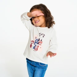 تيشيرت مزين برسمة للكلاب باللون الأبيض للفتيات الصغيرات