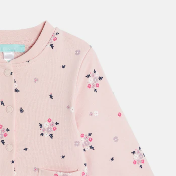 Baby girl's pink printed fleece baseball jacket