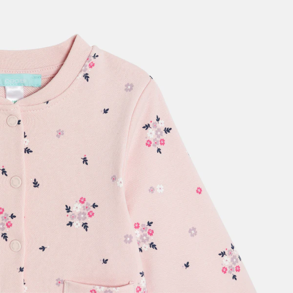Baby girl's pink printed fleece baseball jacket