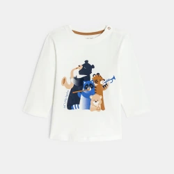 Baby boy's white long-sleeve animal musician T-shirt